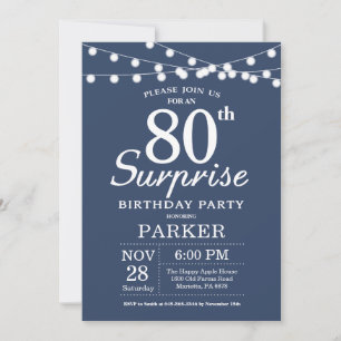 Invitation d'anniversaire surprise 80 ans Bleu