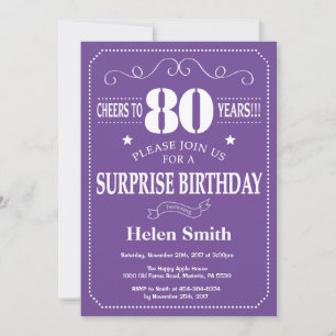 Invitation d'anniversaire surprise 80 ans violet e
