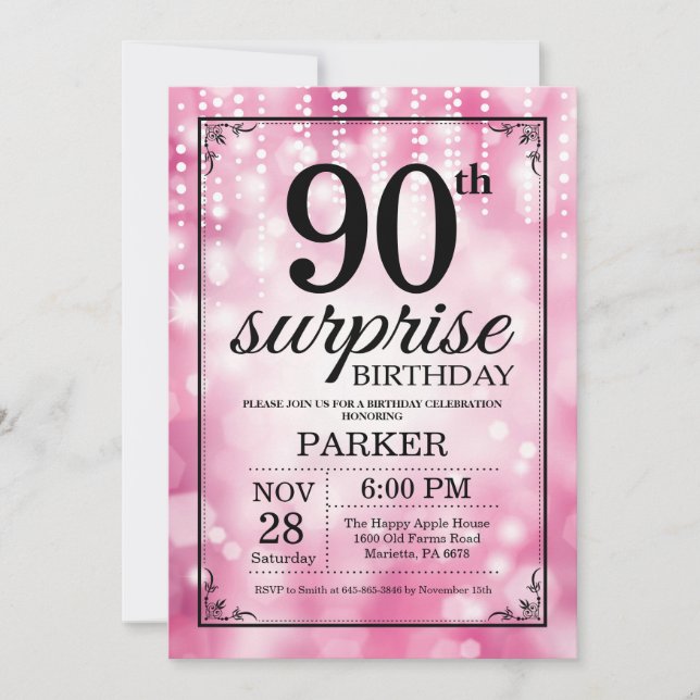 Invitation d'anniversaire surprise 90 ans paillett (Devant)