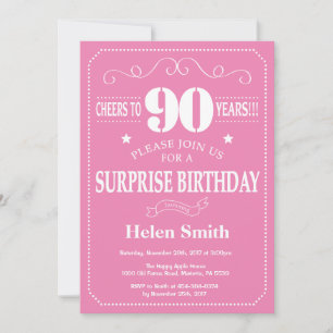 Invitation d'anniversaire surprise 90 ans rose et