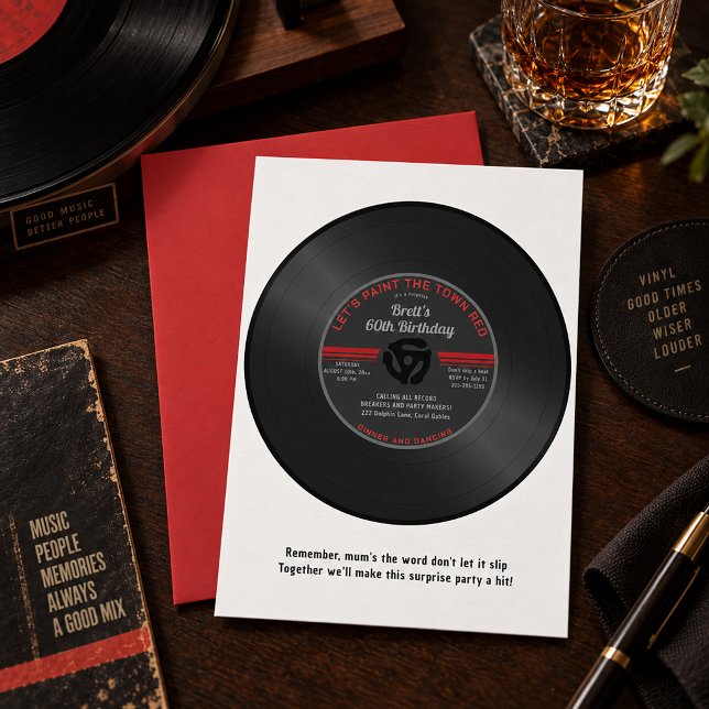 Invitation d'anniversaire surprise disque vinyle 4 (Invitation)