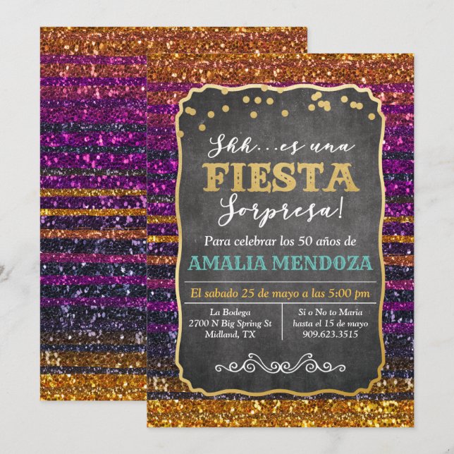 Invitation d'anniversaire surprise Fiesta pour tou (Devant / Derrière)
