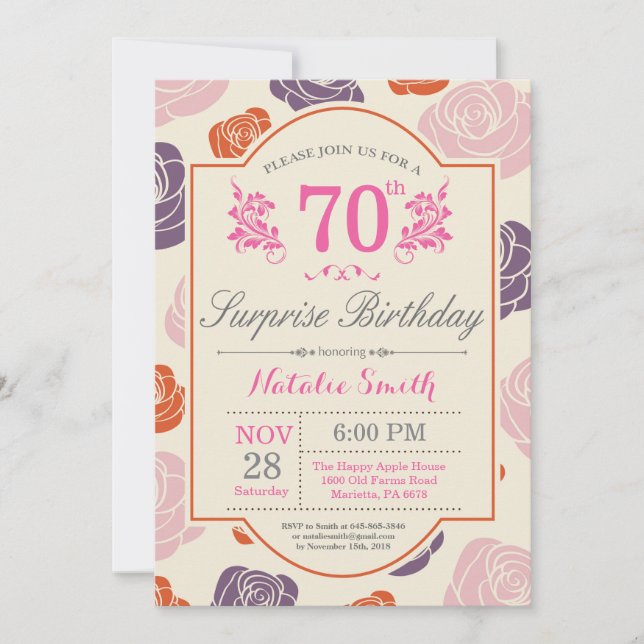 Invitation d'anniversaire surprise florale 70 ans  (Devant)