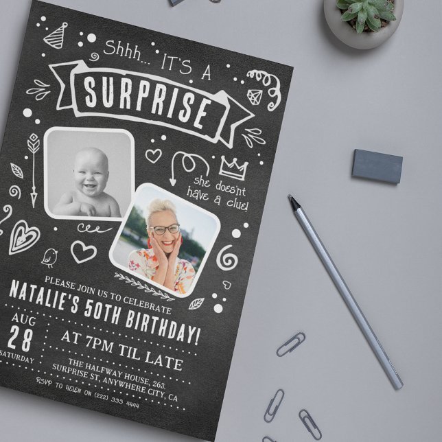 Invitation d'anniversaire surprise Fun Chalkboard  (Créateur téléchargé)