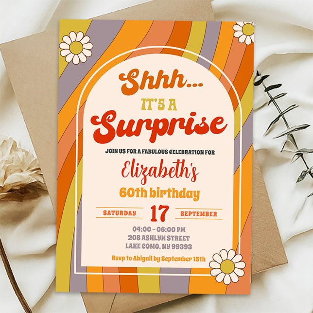 Invitation d'anniversaire surprise rétro groovy (Créateur téléchargé)