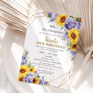 Invitation d'anniversaire surprise tournesol viole