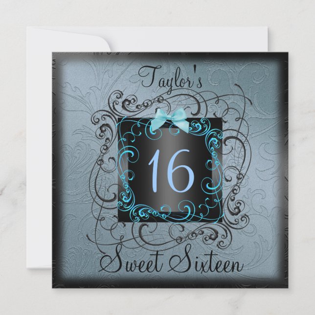 Invitation d'anniversaire Sweet16 avec cadre bleu  (Devant)