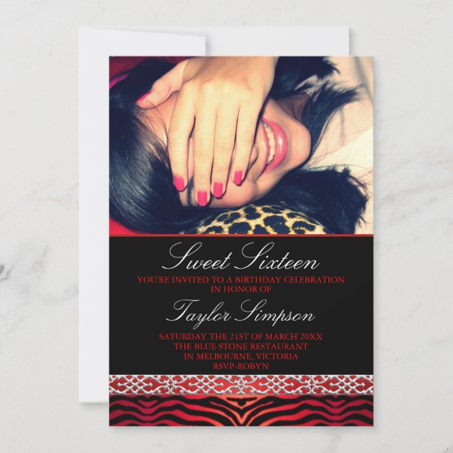 Invitation d'anniversaire Sweet16 avec impression  (Devant)
