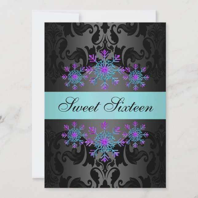 Invitation d'anniversaire Sweet16 Bleu & Violet Fl (Devant)