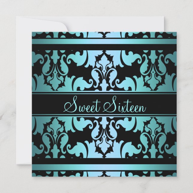 Invitation d'anniversaire Sweet16 Damassé Royal Bl (Devant)