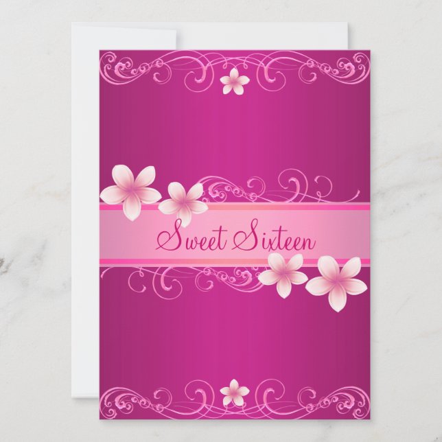 Invitation d'anniversaire Sweet16 Frangipanier Ros (Devant)