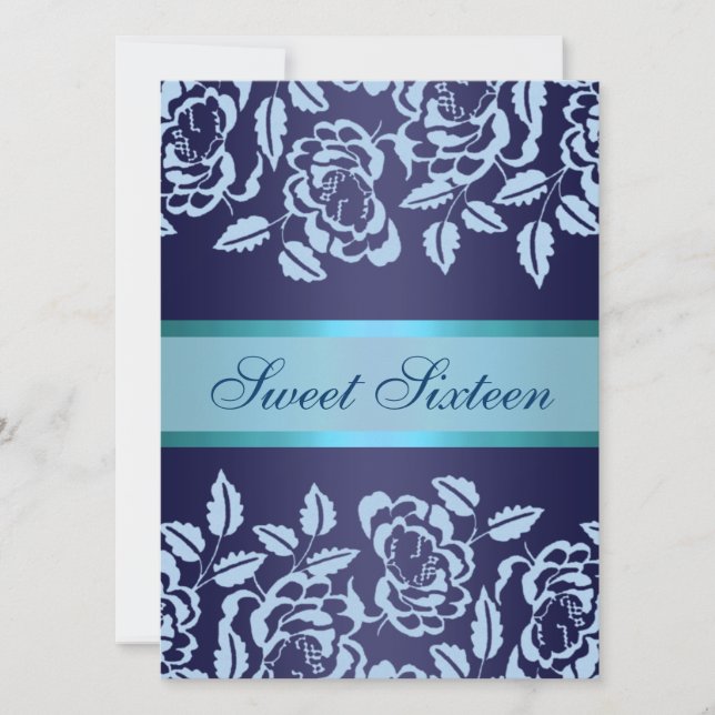 Invitation d'anniversaire Sweet16 Rose Bleue (Devant)
