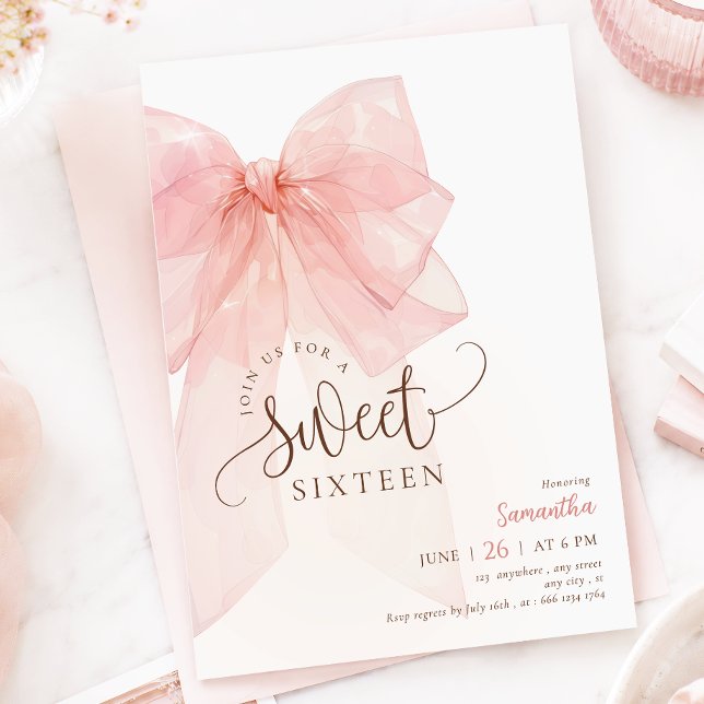 Invitation d'anniversaire Sweet 16 à ruban rose (Créateur téléchargé)