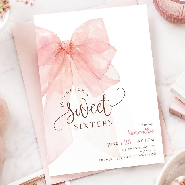 Invitation d'anniversaire Sweet 16 à ruban rose (Créateur téléchargé)