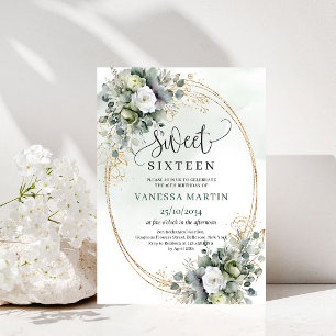 Invitation d'anniversaire Sweet 16 aquarelle vert
