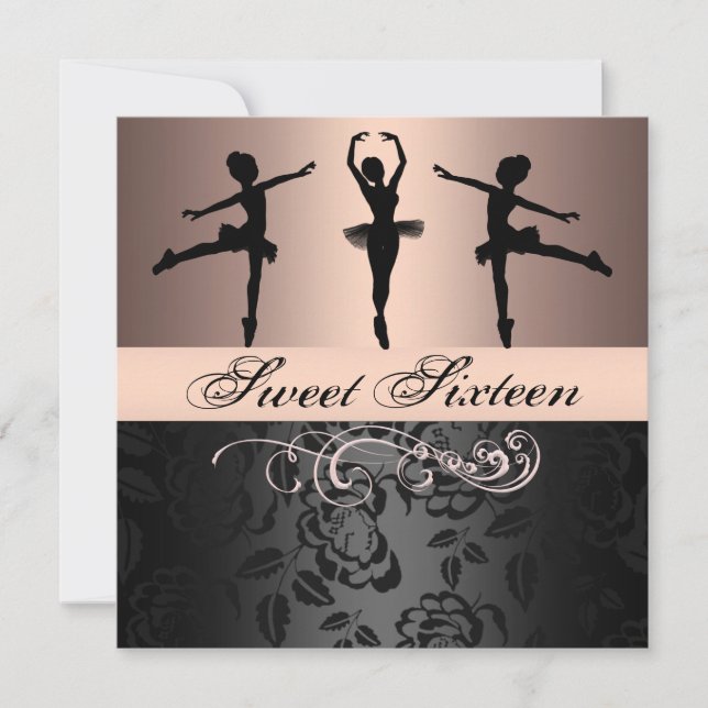 Invitation d'anniversaire Sweet 16 Ballerine Rose/ (Devant)