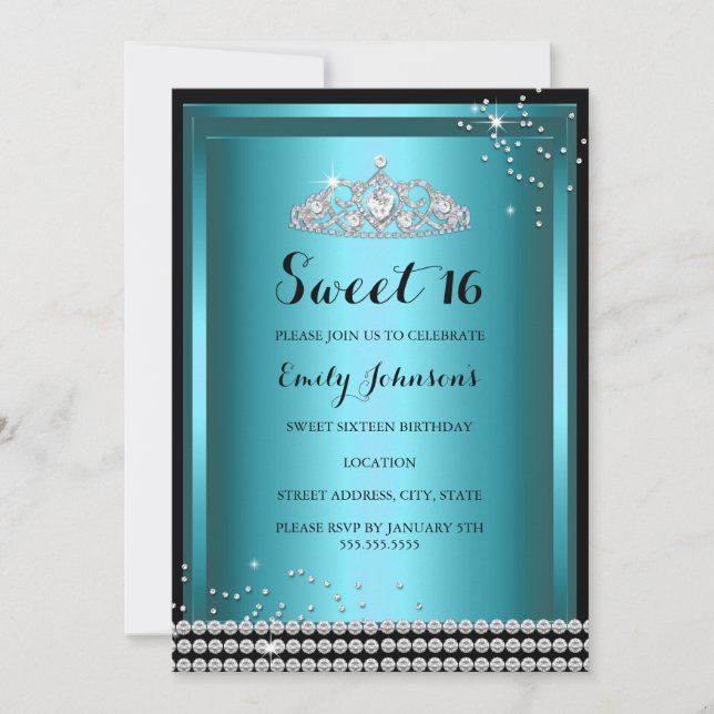 Invitation d'anniversaire Sweet 16 Couronne Blue S (Devant)