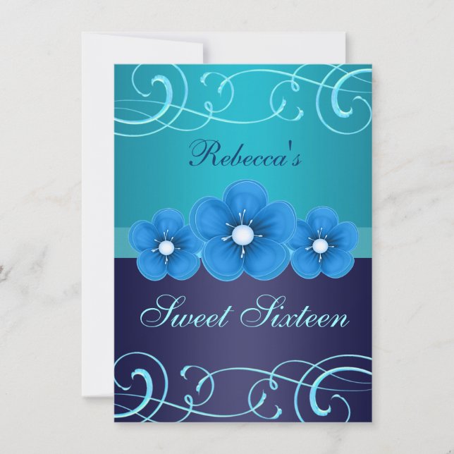 Invitation d'anniversaire Sweet 16 Fleur bleue & T (Devant)