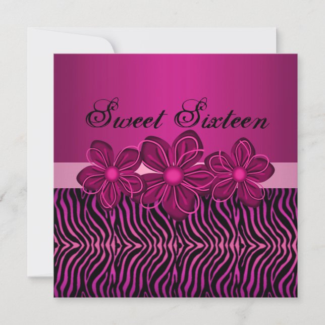 Invitation d'anniversaire Sweet 16 Fleur Rose (Devant)