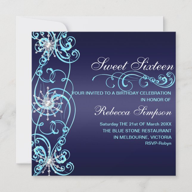 Invitation d'anniversaire Sweet 16 flocon de neige (Devant)