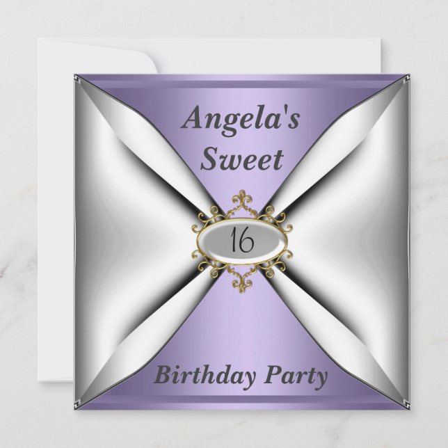Invitation d'anniversaire Sweet 16 Mauve (Devant)