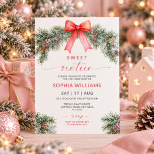 Invitation d'anniversaire Sweet 16 Noël Ruban Roug