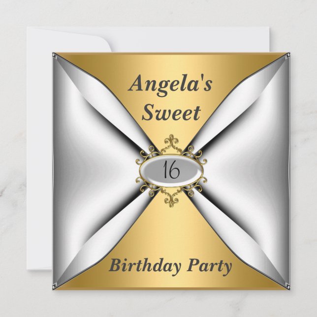 Invitation d'anniversaire Sweet 16 Or (Devant)