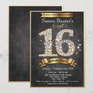 Invitation d'anniversaire Sweet 16 or diamant