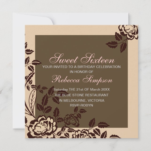 Invitation d'anniversaire Sweet 16 Peach & Brown R (Devant)