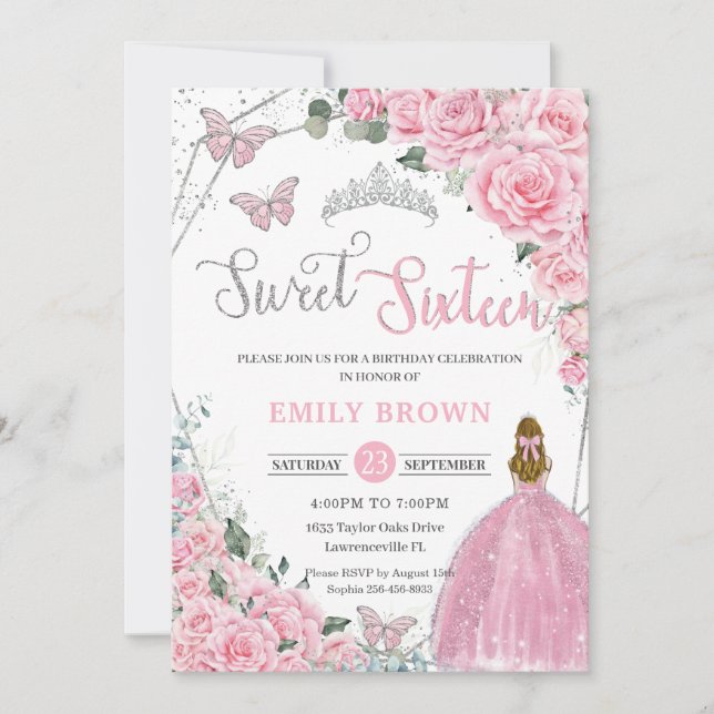 Invitation d'anniversaire Sweet 16 Princesse Blond (Devant)