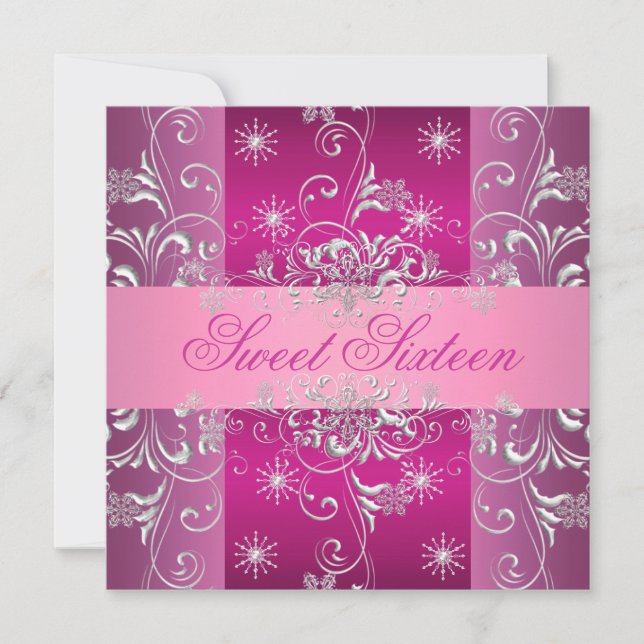 Invitation d'anniversaire Sweet 16 rose chaud/blan (Devant)