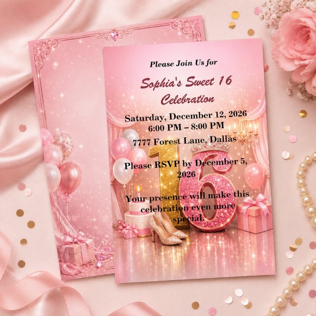 Invitation d'anniversaire Sweet 16 Rose Gold (Créateur téléchargé)