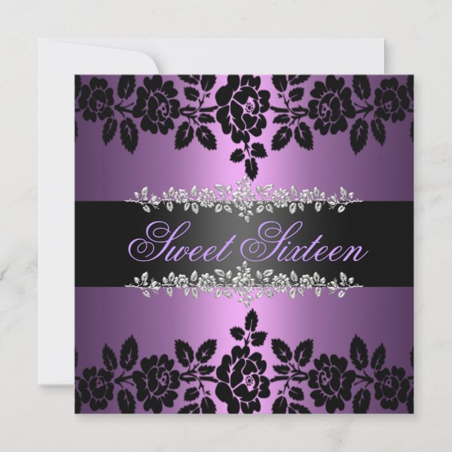 Invitation d'anniversaire Sweet 16 Rose pourpre et (Devant)