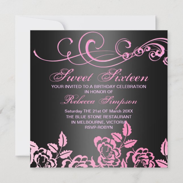 Invitation d'anniversaire Sweet 16 Rose Tourbillon (Devant)