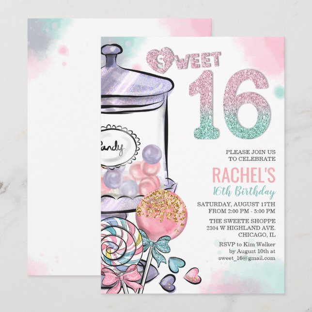 Invitation d'anniversaire Sweet 16 sur le thème de (Devant / Derrière)