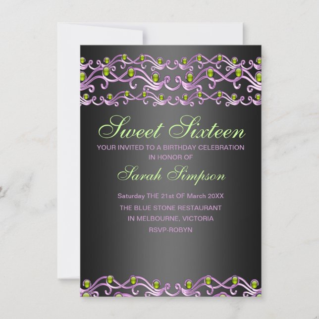 Invitation d'anniversaire Sweet 16 tourbillon de b (Devant)