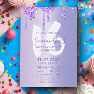Invitation d'anniversaire Sweet 16 Violet Métallis