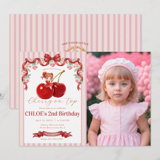 Invitation d'anniversaire Sweet Cherry on Top Fill (Devant / Derrière)