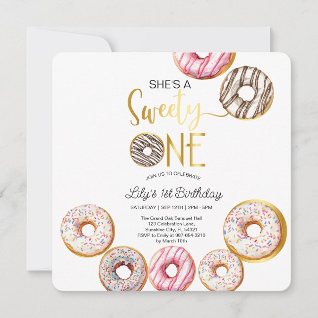 Invitation d'anniversaire Sweet One, fille 1er ann (Devant)