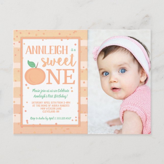 Invitation d'anniversaire Sweet One Peach Theme Gi (Devant)