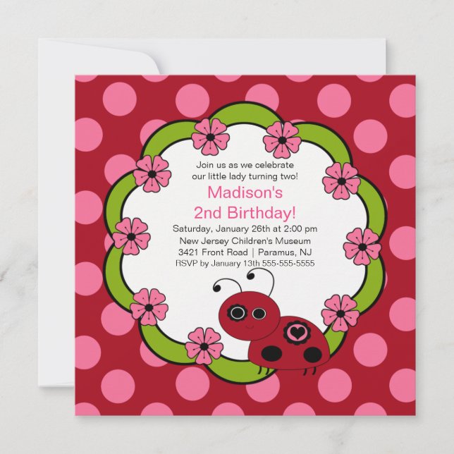 Invitation d'anniversaire Sweet Red & Pink Ladybug (Devant)