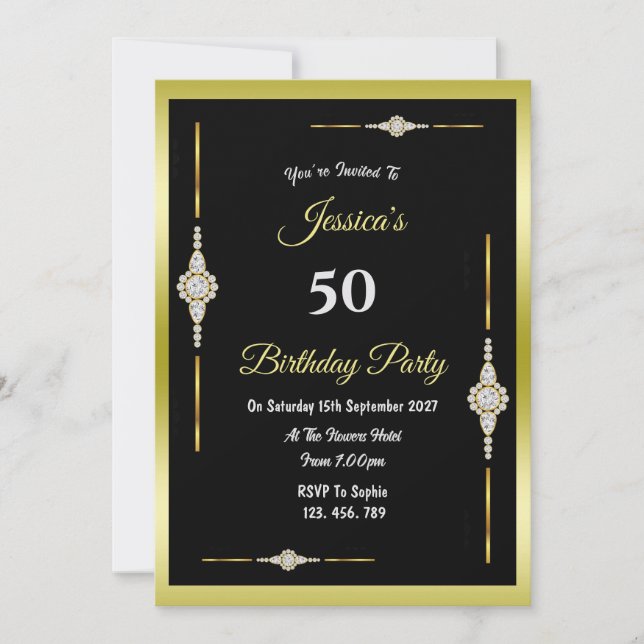 Invitation d'anniversaire symétrique or et diamant (Devant)