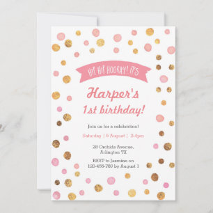 Invitation d'anniversaire Taches de confetti ros