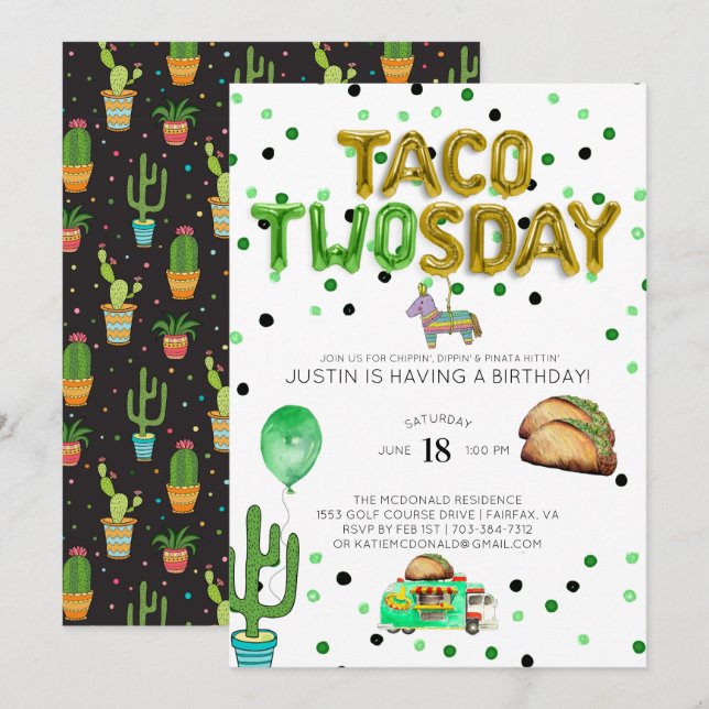 Invitation d'anniversaire Taco TWOsday (Devant / Derrière)