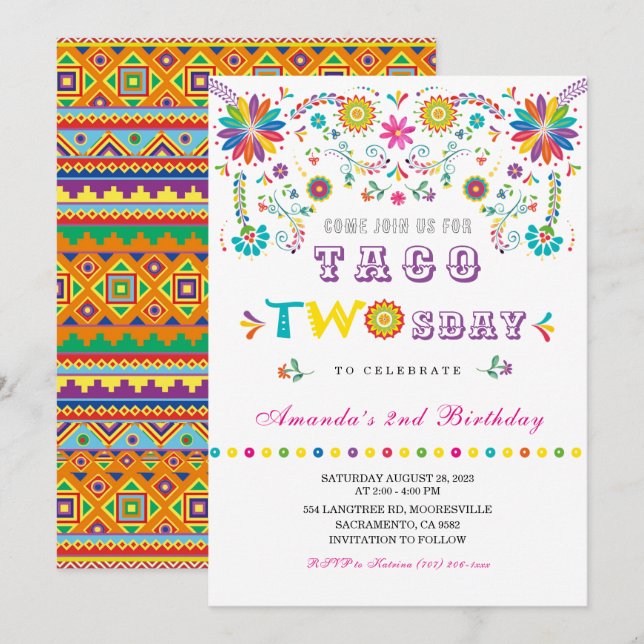 Invitation d'anniversaire Taco Twosday Fiesta (Devant / Derrière)
