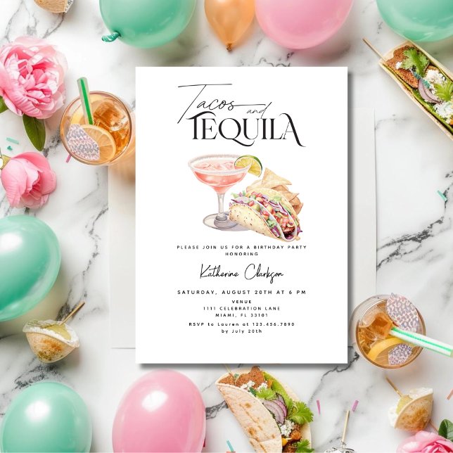 Invitation d'anniversaire Tacos Et Tequila Margari (Tacos And Tequila Margarita Birthday Invitation)