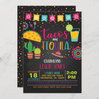 Invitation d'anniversaire Tacos & Tequila - noir
