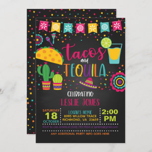 Invitation d'anniversaire Tacos & Tequila - noir