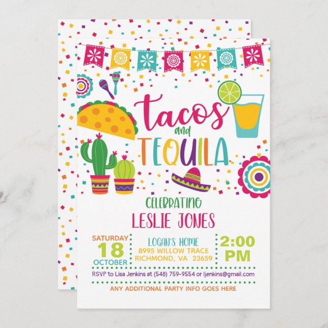 Invitation d'anniversaire Tacos & Tequila - Wh (Devant / Derrière)