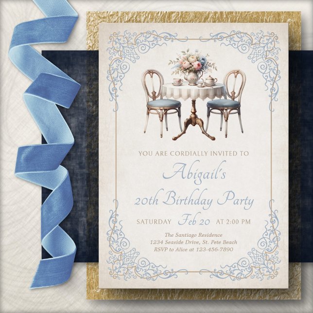 Invitation d'anniversaire Tea Party Bleu (Créateur téléchargé)